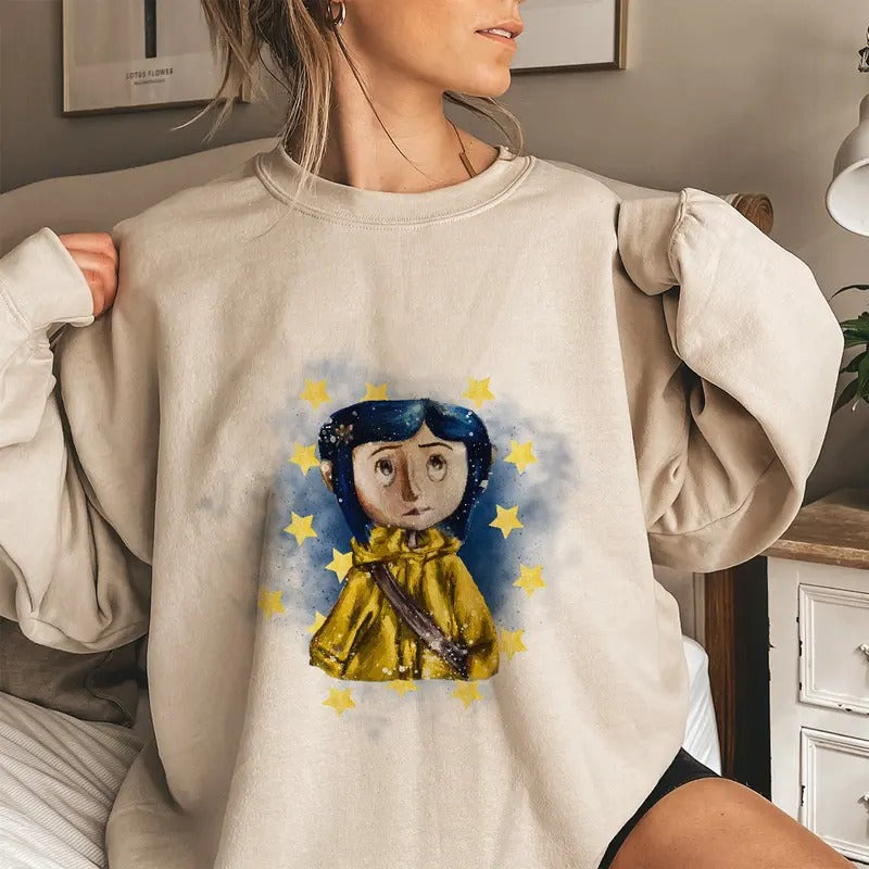 Coraline in Sky of Star Sweatshirt, Coraline Horror Movies, Coraline Sweatshirt Hoodie, Halloween Movies, Christmas Gifts...