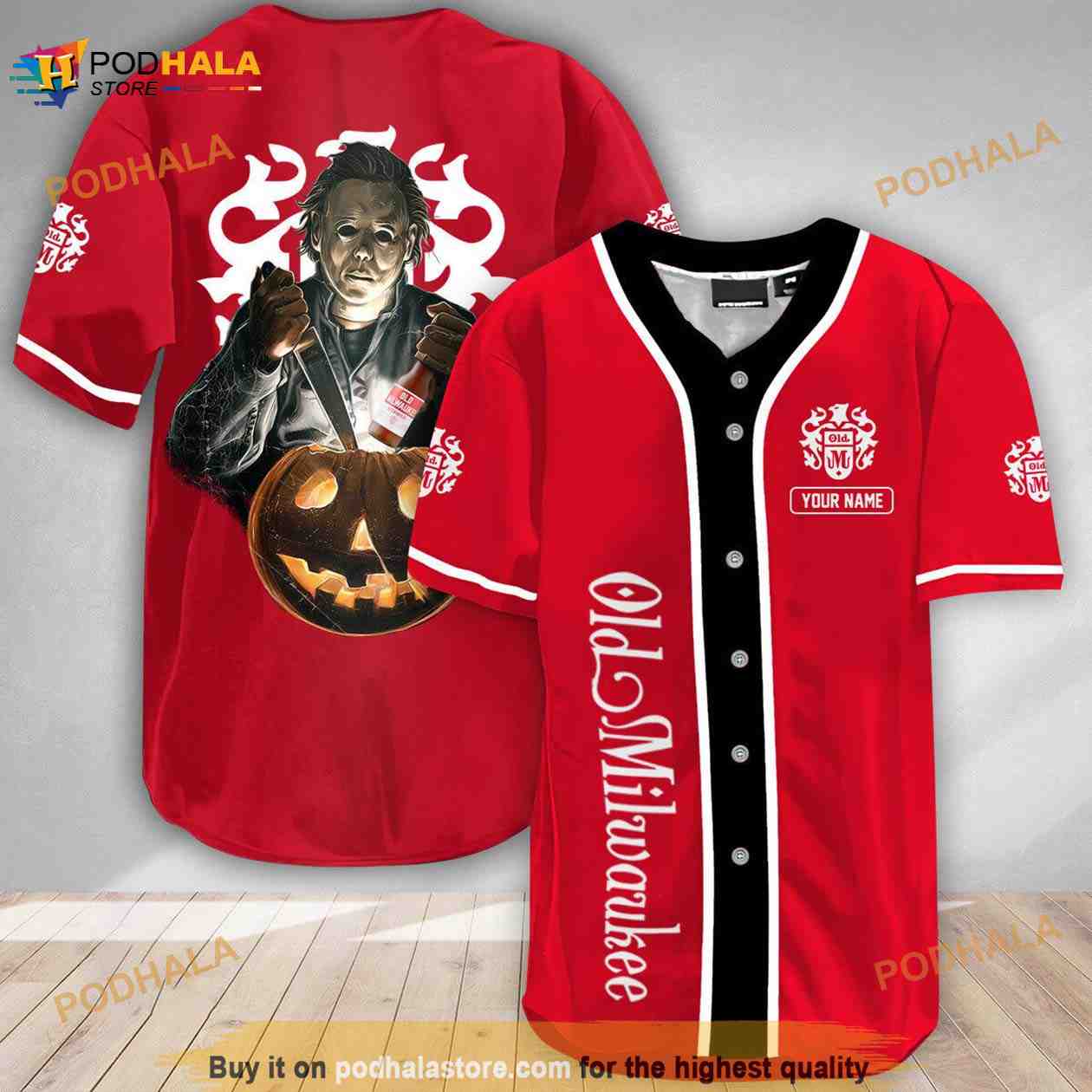 Custom Name Michael Myers Pumpkin Old Milwaukee 3D Baseball Jersey