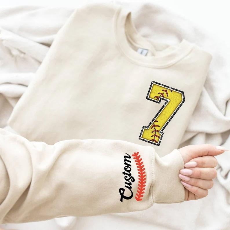 Custom Softball Sweatshirt, Softball Mom Crewneck, Softball Sweatshirt, Custom Name and Number Softball Sweater,...
