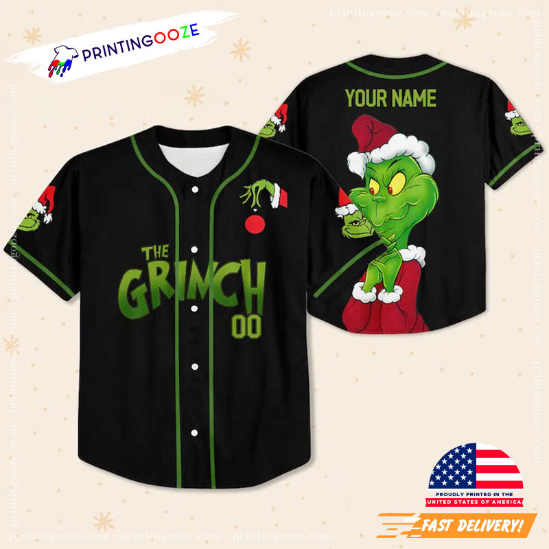 Custom The Grinch Christmas Black Baseball Jersey