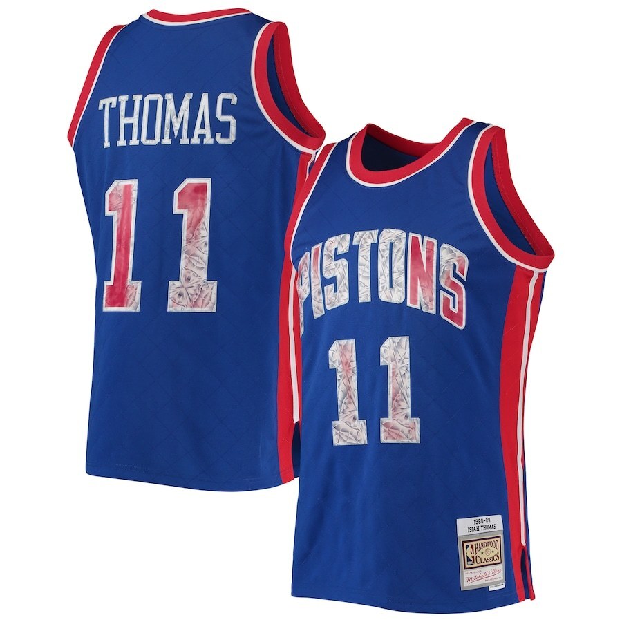 Detroit Pistons #11 Isiah Thomas Mitchell & Ness 1988-89 Hardwood Classics 75th Anniversary Diamond Swingman Jersey - Bl