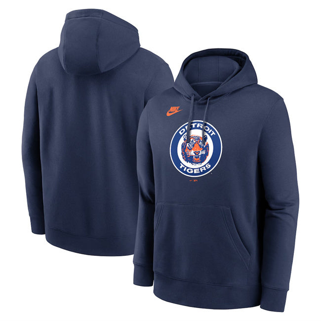 Detroit Tigers Navy Cooperstown Collection Logo Club Pullover Hoodie