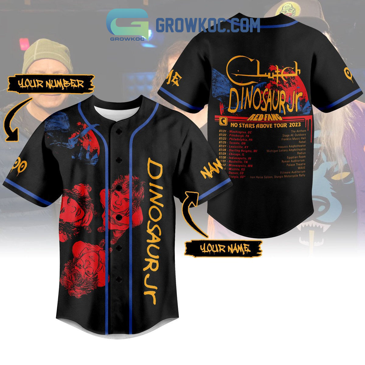 Dinosaur JR Red Fang No Stars Above Tour 2023 Personalized Baseball Jersey