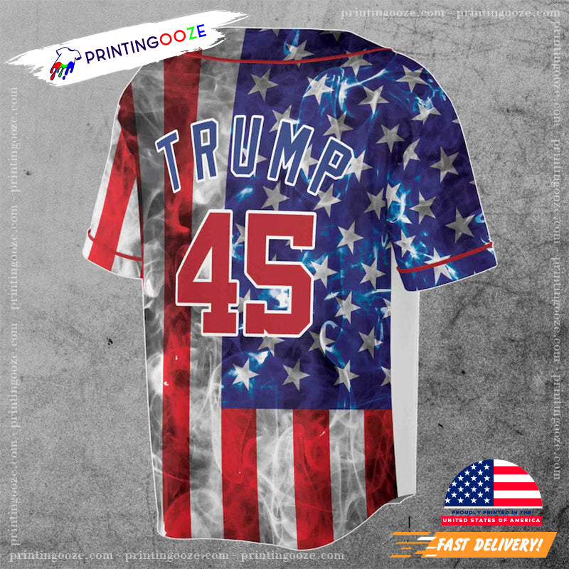Donald Trump 45 Smoke American Flag Baseball Jersey