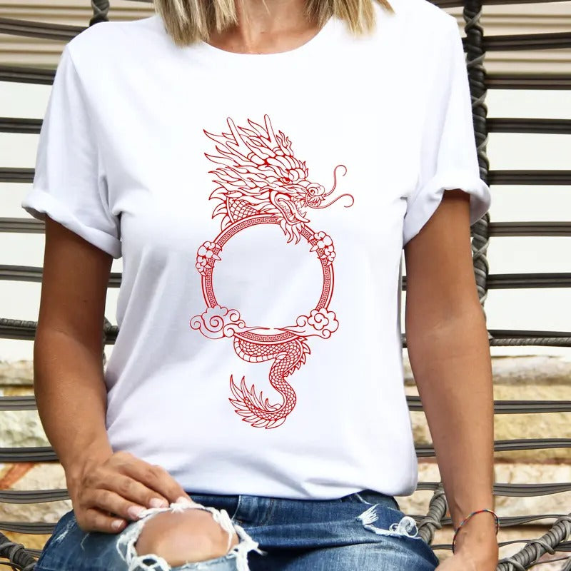Dragon Mirror T-Shirt, Chinese New Year Shirt, Chinese Celebration Tee, Chinese Dragon Lovers Tee, Lunar Year Dragon...