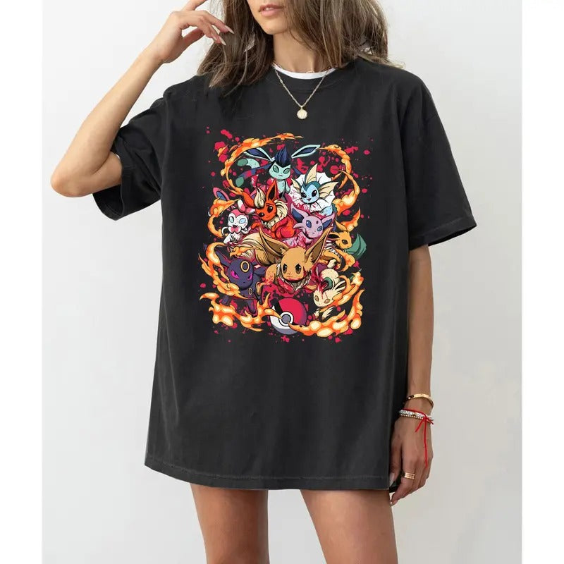 Eevee All Evolutions Flareon Umbreon Anime Inspired Hoodie T Shirt Sweatshirt, Eevee Evolutions T-Shirt, Eevee...