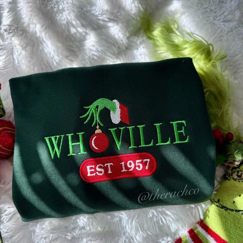 Embroidered Christmas Sweatshirt, Christmas Crewneck, WhoVlle Sweatshirt, Christmas Sweater T-Shirts, Hoodie | WearSparks.com