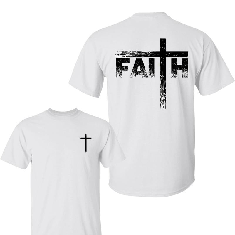 Faith 2 Sided Shirt, Jessus T-Shirt, Regular Fit Casual Short Sleeve Crew Neck T-shirt for Summer, Fashion Men's Top for...