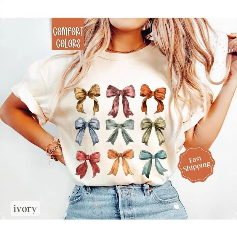 Fall Bow Shirt, Thankful Coquette Bow Shirt Cute Thanksgiving, Orange Shirt Fall Autumn Leaves Tshirt Hoodie, Sweatshirt