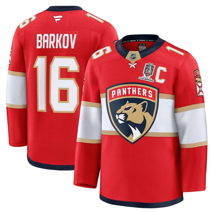 Florida Panthers #16 Aleksander Barkov Home 2025 Stanley Cup Champions Premium Patched Jersey - Red
