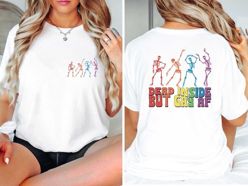 Funny Skeleton Pride Shirt, Dead Inside But Gay Af Shirt, Gay Skeleton Shirt, LGBTQ Shirt Funny, Rainbow Pride Shirt, Gay...