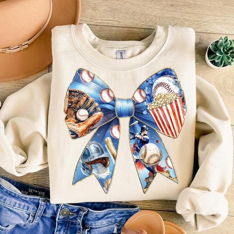 Game Day Baseball Coquette Bow , Baseball Mama , Baseball Mom , Blue Baseball , At the Ballpark Sweatshirt T-Shirts, Hoodie