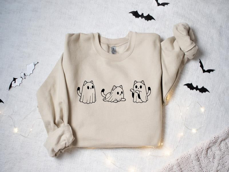 Ghost Cat Halloween Sweatshirt, Ghost Cat Sweatshirt, Cat Ghost Shirt, Ghost Cat Shirt, Spooky Season, Cool Halloween Cat...