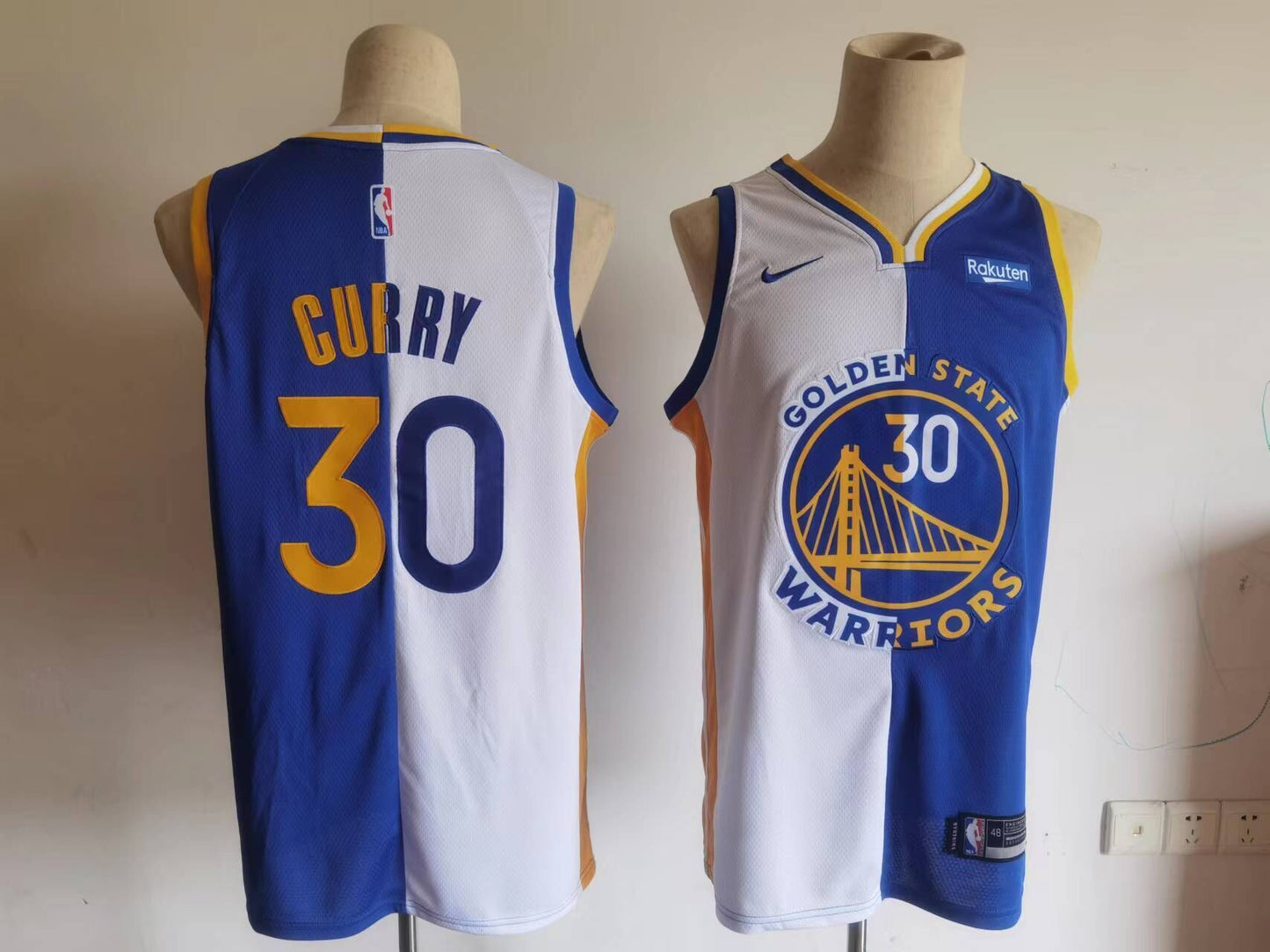 Golden State Warriors split jersey blue white
