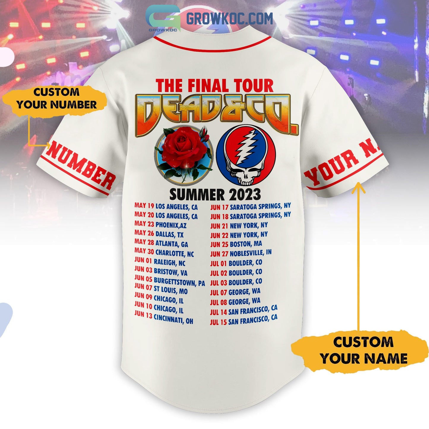 Grateful Dead The Final Tour Summer 2023 Personalized White Design Baseball Jersey