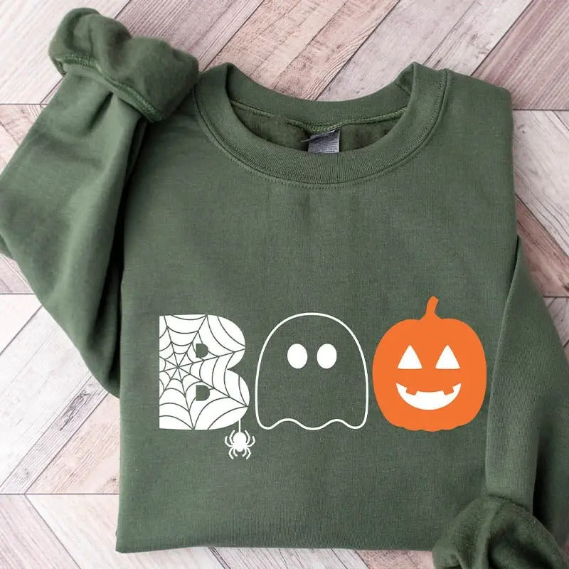 Halloween Boo Pumpkin Sweatshirt, Halloween Ghost Sweatshirt, Halloween Pumpkin Sweatshirt, Spider Halloween Sweatshirt,...