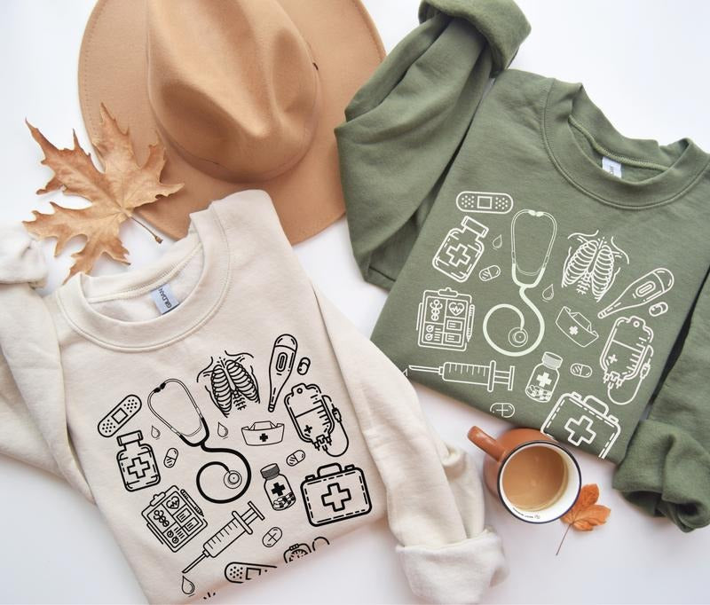 Healthcare Essentials Crewneck Sweatshirt, Nurse Sweatshirt, Medical Sweatshirt, Gift for Nurse Collar Menswear Pullover...