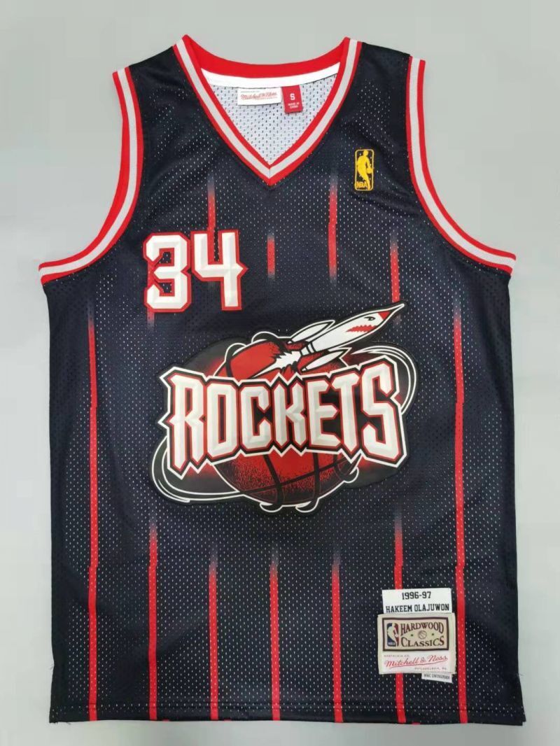 Houston Rockets #34 Hakeem Olajuwon 1996-97 throwback jersey black Style 4