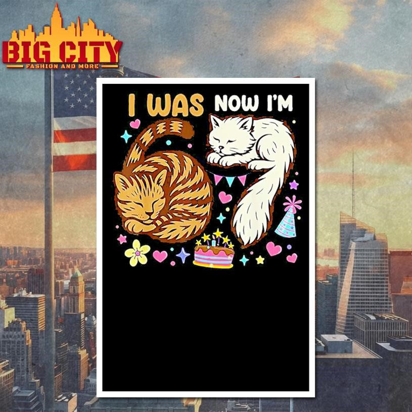 I Was 6 Now Im 7 Birthday 7 Years Old Birthday Funny Cats Shirt
