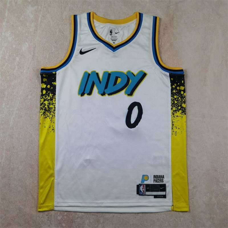 Indiana Pacers #0 Tyrese Haliburton Hot Press Pacers 0 White City Edition s-xxl Style 2