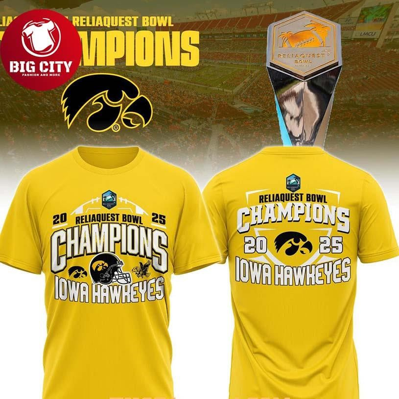 Iowa Hawkeyes ReliaQuest Bowl Champions 2025 Celebrate Two Sided Shirt