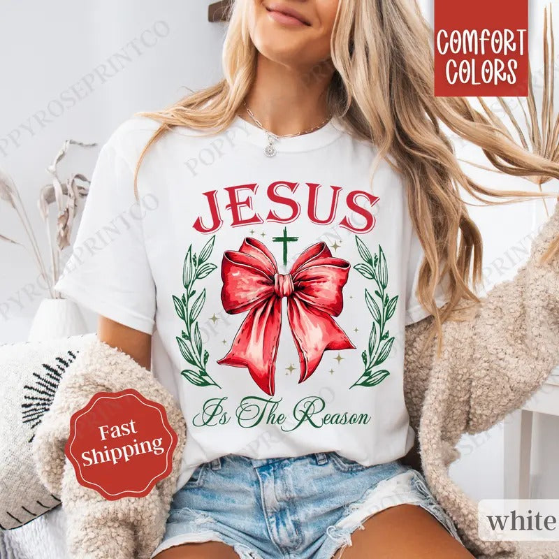 Jesus Bow Shirt Comfort Colors, Christian Christmas Tshirt, Religious Holiday Tshirt, Women's Holiday Tee Hoodie, Sweatshirt