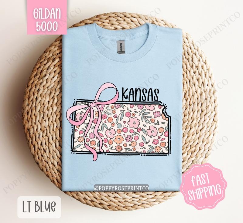 Kansas Gildan T-shirt, Cute Kansas State Shirt, Kansas Floral Bow Tee Hoodie, Sweatshirt | WearSparks.com