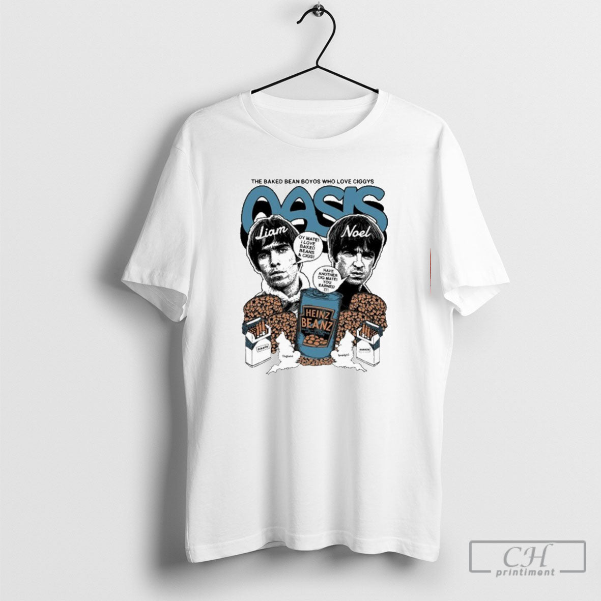 Liam And Noel Oasis Baked Bean Boyos Who Loves Ciggys Heinz Beanz Tee Shirts