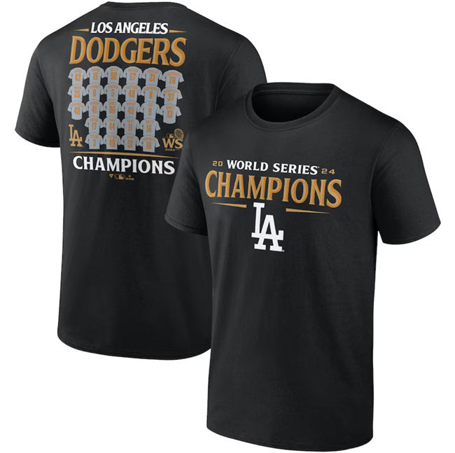 Los Angeles Dodgers Black 2024 World Series Champions Jersey Roster T-Shirt