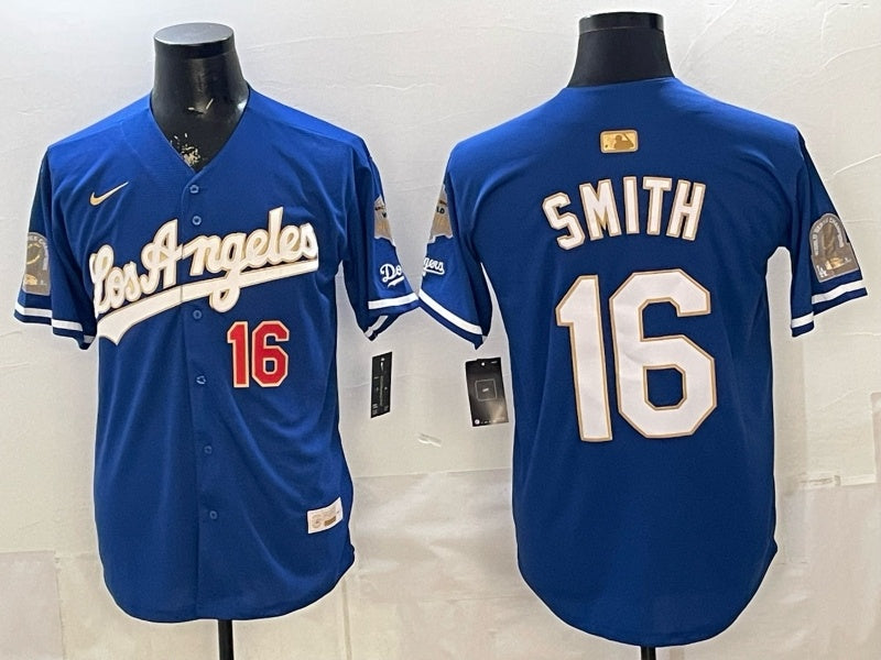 Los Angeles Dodgers #16 Will Smith Dodgers Blue Gold Adult