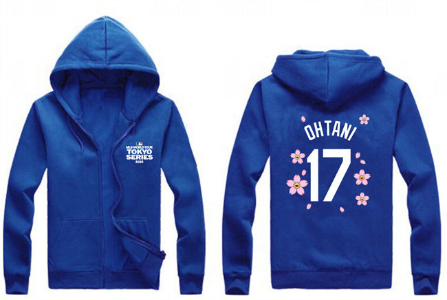 Los Angeles Dodgers #17 Shohei Ohtani Royal 2025 Tokyo Series Full-Zip Hoodie
