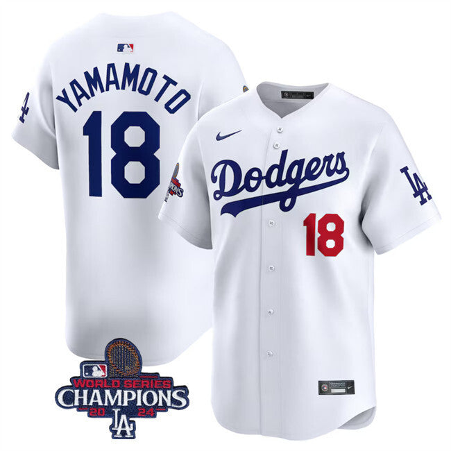 Los Angeles Dodgers #18 Yoshinobu Yamamoto White 2024 World Series Champions Home
