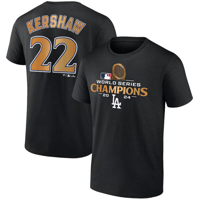 Los Angeles Dodgers #22 Clayton Kershaw Black 2024 World Series Champions Name &