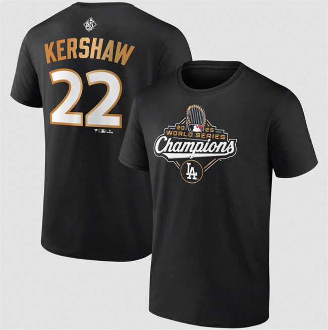 Los Angeles Dodgers #22 Clayton Kershaw Black 2025 World Series Champions Name &