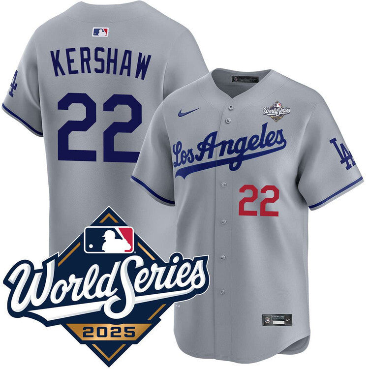 Los Angeles Dodgers #22 Clayton Kershaw Road Limited 2025 World Series Jersey