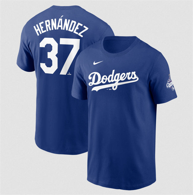 Los Angeles Dodgers #37 Teoscar Hernández Royal 2025 World Series Champions Name &