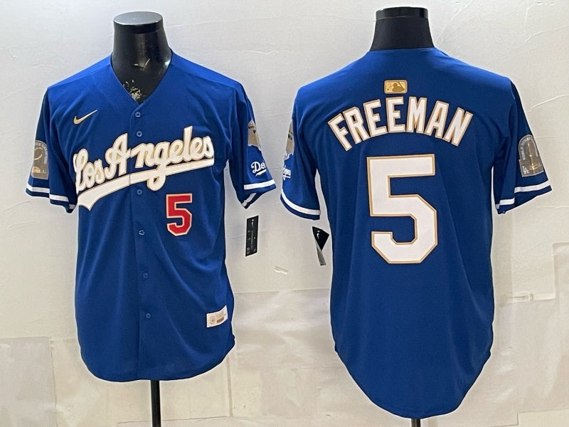 Los Angeles Dodgers #5 Freddie Freeman Dodgers Blue Gold Adult
