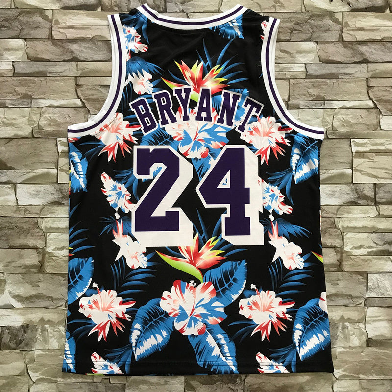 Los Angeles Lakers #24 Kobe Bryant Heat Transfer Floral Pocket Edition Jersey and Shorts Style 1