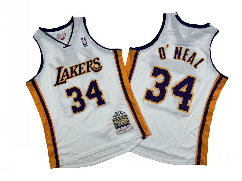 Los Angeles Lakers #34 Shaquille ONeal Lakers 34 # White 03-04 Season Mitchell Retro Jersey -- Shaquille · O'Neal Style 1