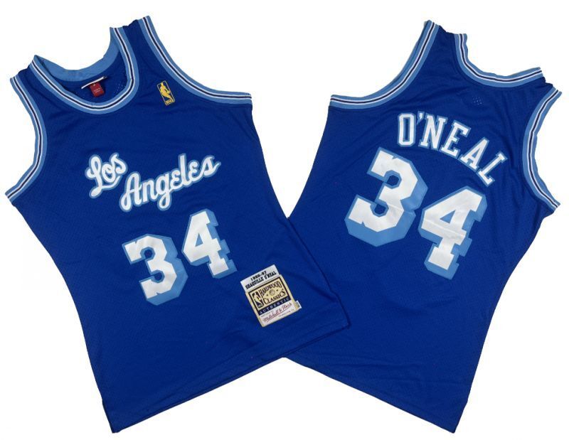 Los Angeles Lakers #34 Shaquille ONeal m&n jersey blue