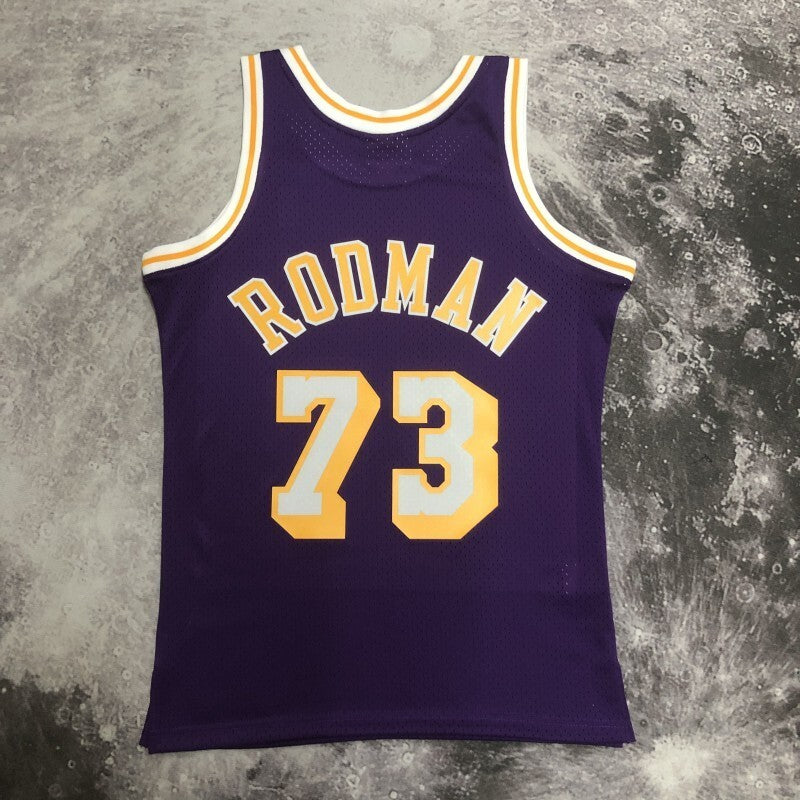 Los Angeles Lakers #73 Dennis Rodman sw Lakers 98-99 Season Crew Neck Purple 73 # Rodman Style 1