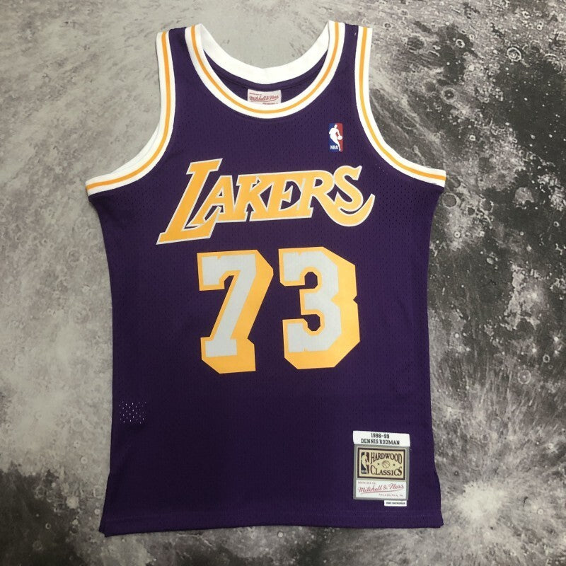 Los Angeles Lakers #73 Dennis Rodman sw Lakers 98-99 Season Crew Neck Purple 73 # Rodman Style 2