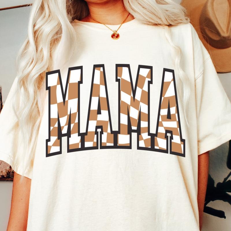 MAMA SHIRT TAN AND WHITE CHECKERED SHIRT, COMFORT COLORS CASUAL COTTON T-SHIRT FOR MOMS Top Womenswear Hoodie, Sweatshirt