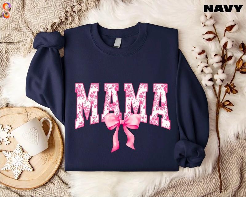 Mama Ribbon Sweatshirt, Shirt for Mother's Day, Mama Coquette Bow Sweatshirt, Pink Ribbon Shirt, Cute Mama Sweatshirt,...