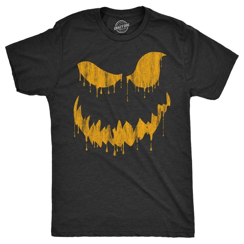 Mens Drippy Dan Pumpkin T Shirt Funny Halloween Jack O Lantern Creepy Smile Tee For Guys Mens Funny T Shirts Cool Tees...