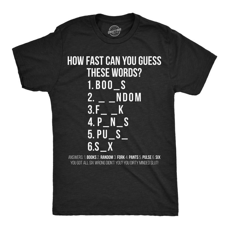 Mens Funny T Shirts How Fast Can You Guess These Words Sarcastic Adult Tee for Men Mens Funny T Shirts Cool Tees Soft...