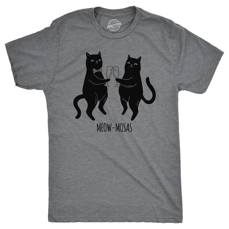Mens Meow Mosas T Shirt Funny Drinking Party Cat Brunch Lovers Tee For Guys Mens Funny T Shirts Cool Tees Soft Stylish...