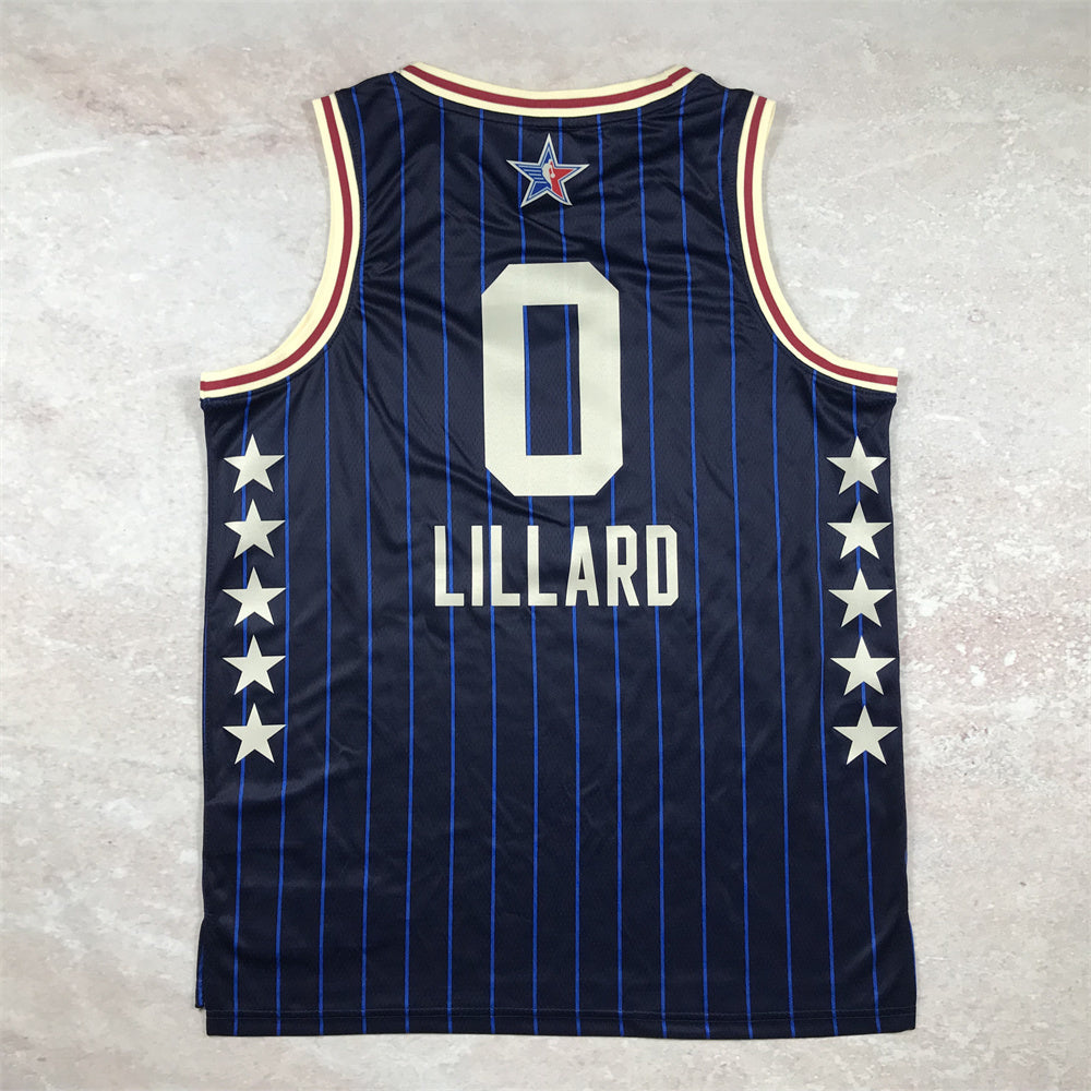 Milwaukee Bucks #0 Damian Lillard 2024 NBA All-Star Swingman Jersey Hot Press 24 All-Star Blue Hot Press S-XXL