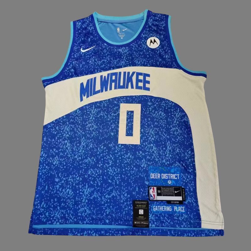 Milwaukee Bucks #0 Damian Lillard Bucks 0 # Blue 24 New Season City Edition Jersey Style 2