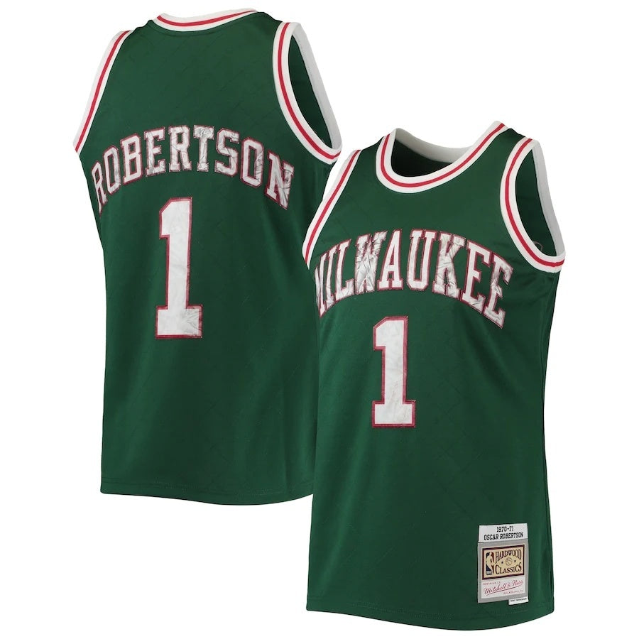 Milwaukee Bucks #1 Oscar Robertson Mitchell & Ness 1970-71 Hardwood Classics 75th Anniversary Diamond Swingman Jersey